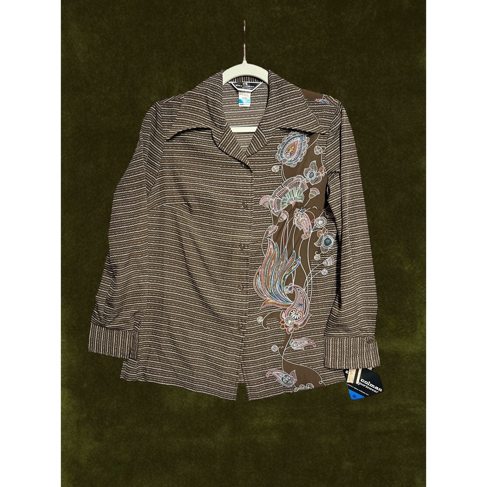 Vintage 70s Alex Colman Sportswear Brown Patterned Floral Blouse Deadstock NWT